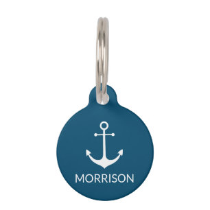 Nautical Anchor Custom teal blue dog Name info Pet Tag