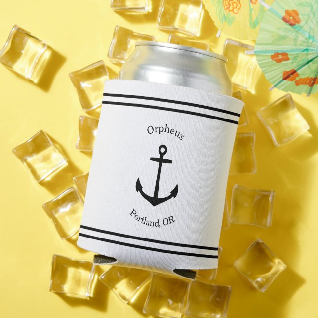 Nautical Anchor Custom (white & black) Can Cooler (In Situ Summer)