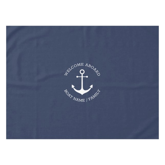 Nautical anchor dark blue Custom Welcome Aboard  Tablecloth (Front (Horizontal))