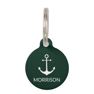 Nautical Anchor dark green custom dog Name info  Pet Tag