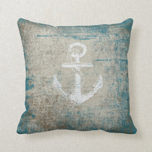 Nautical Anchor Distressed Grunge Throw Pillow