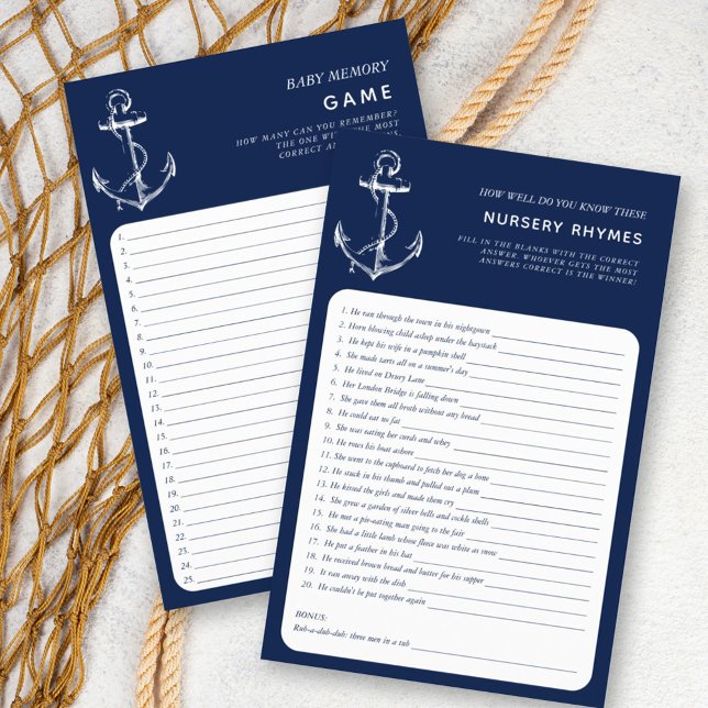 Nautical Anchor Double Side Navy Baby Shower Games (Creator Uploaded)