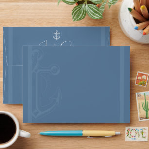 Nautical Anchor Dusty Blue Return Address Envelope