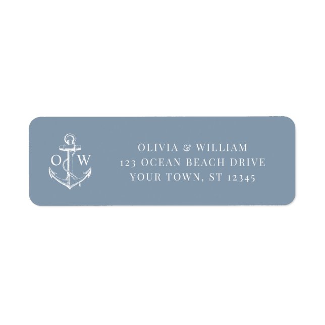 Nautical Anchor Dusty Blue Wedding Return Address (Front)