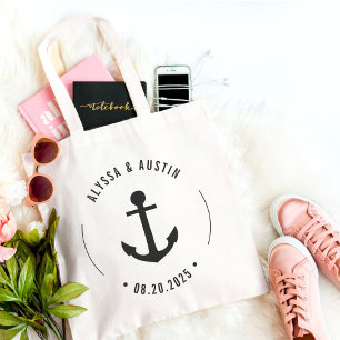 Nautical Anchor EDITABLE COLOR Wedding Favour Tote Bag