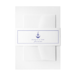Nautical Anchor Elegant Clean Monogram Belly Bands Invitation Belly Band