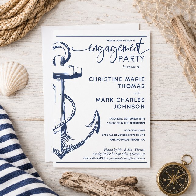 Nautical Anchor Engagement Party Wedding Invitation (Create your perfect invitation with this pre-designed nautical anchor engagement invitation.)
