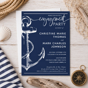Nautical Anchor Engagement Party Wedding Navy Invitation