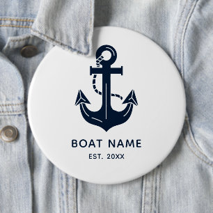 Nautical Anchor Est Year Personalised Boat Gift 6 Cm Round Badge