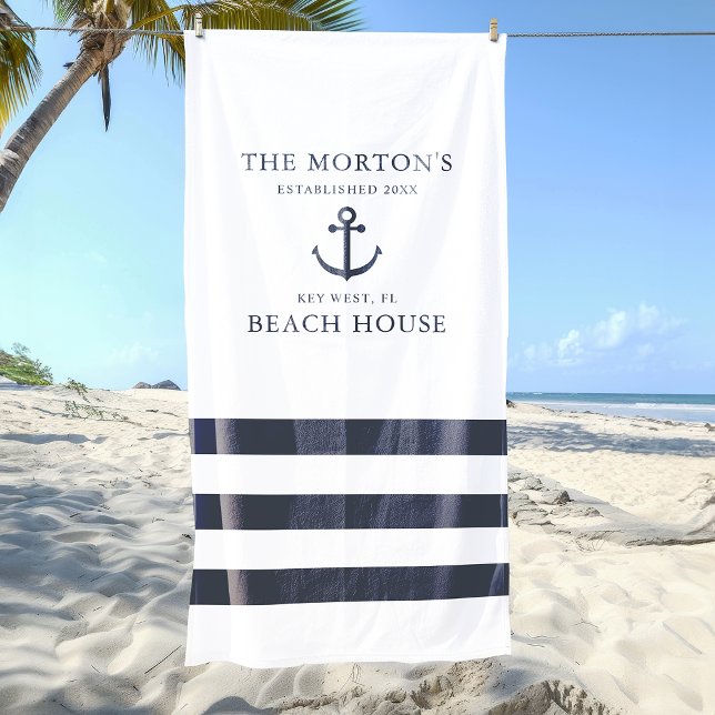 Nautical Anchor Family Beach House Beach Towel (Anchor Family Beach House Beach Towel)
