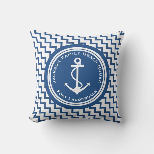 Nautical Anchor Family Beach House Modern Chevron Cushion (Front)