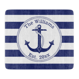 Nautical Anchor Family Name 6" x 7" Cutting Board