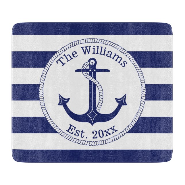 Nautical Anchor Family Name 6" x 7" Cutting Board (Front)