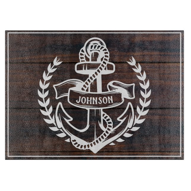 Nautical Anchor Family Name Beach House  Cutting Board (Front)