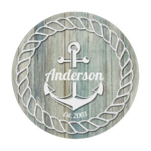 Nautical Anchor Family Name Beach House Summer Cutting Board