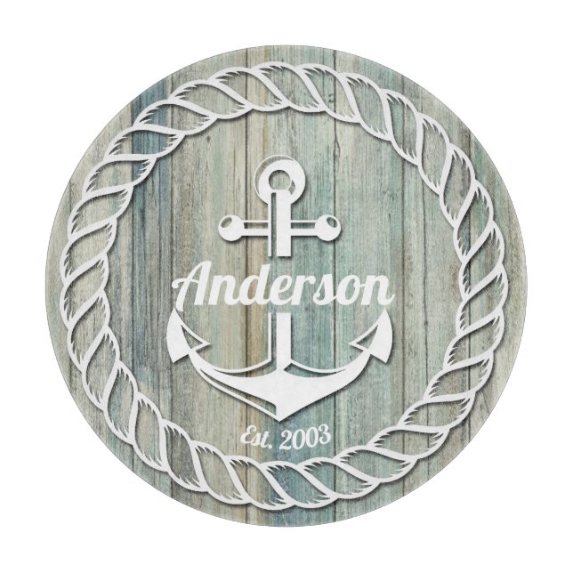 Nautical Anchor Family Name Beach House Summer    Cutting Board (Front)