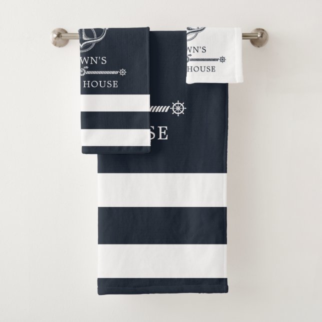 Nautical Anchor Family Name Beach Lake House Bath Towel Set (Insitu)