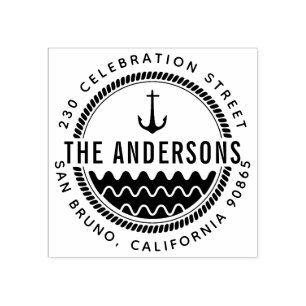 Nautical Anchor Family Name & Round Return Address Rubber Stamp