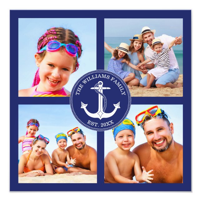 Nautical Anchor Family Photo Collage Blue Frame (Front)