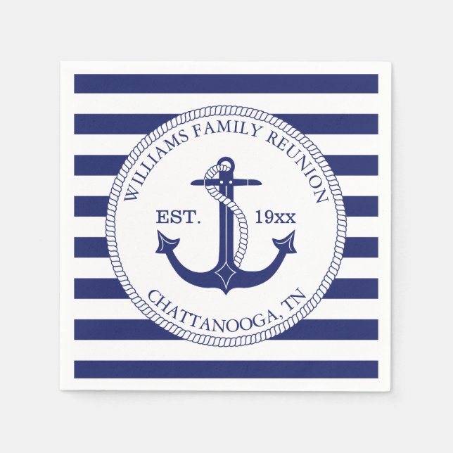 Nautical Anchor Family Reunion Monogram Napkin (Front)