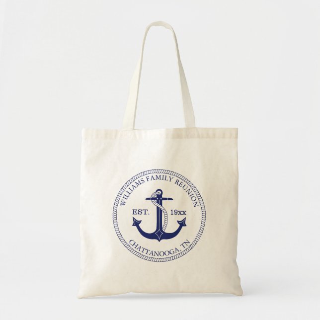 Nautical Anchor Family Reunion Monogram Tote Bag (Front)