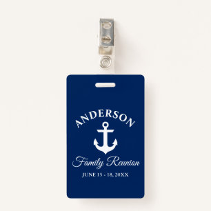 Nautical Anchor Family Reunion Navy Blue Clip ID Badge