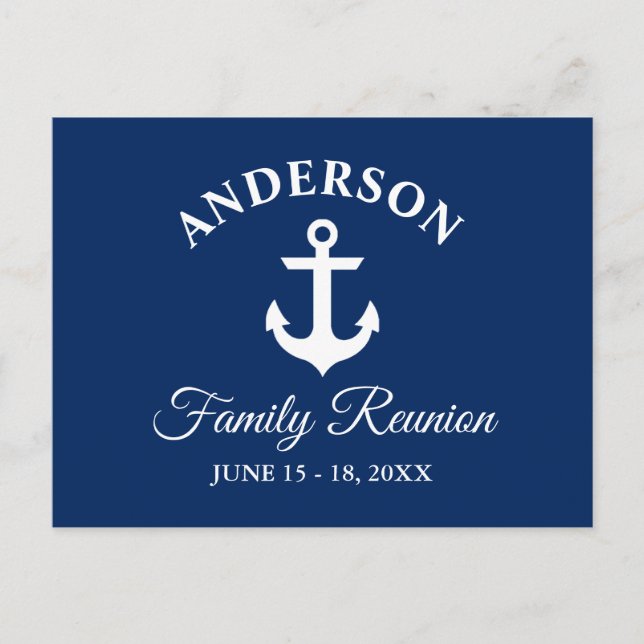 Nautical Anchor Family Reunion Navy Blue Postcard (Front)