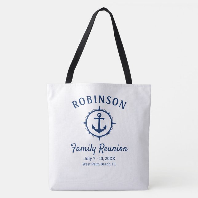 Nautical Anchor Family Reunion Navy Blue & White Tote Bag (Front)