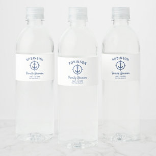 Nautical Anchor Family Reunion Navy Blue & White Water Bottle Label