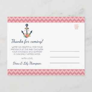 Nautical Anchor Floral Baby Girl Shower Thank You Postcard