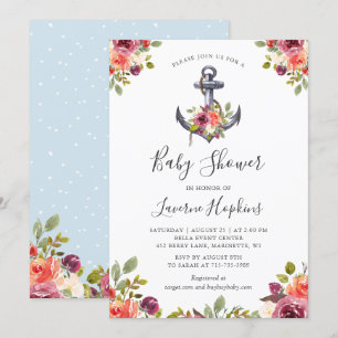 Nautical Anchor Floral Boy Baby Shower Invitation