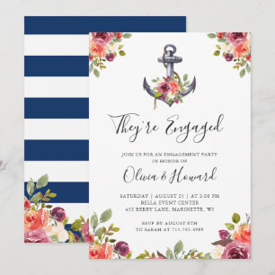 Nautical Anchor Floral Engagement Party Invitation
