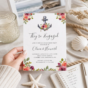 Nautical Anchor Floral Engagement Party Invitation