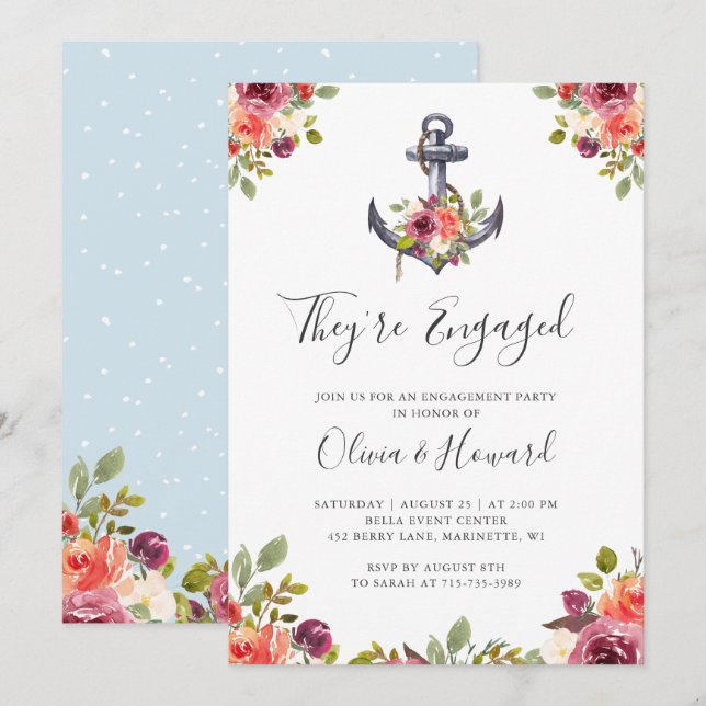 Nautical Anchor Floral Knot Engagement Party Invitation (Front/Back)