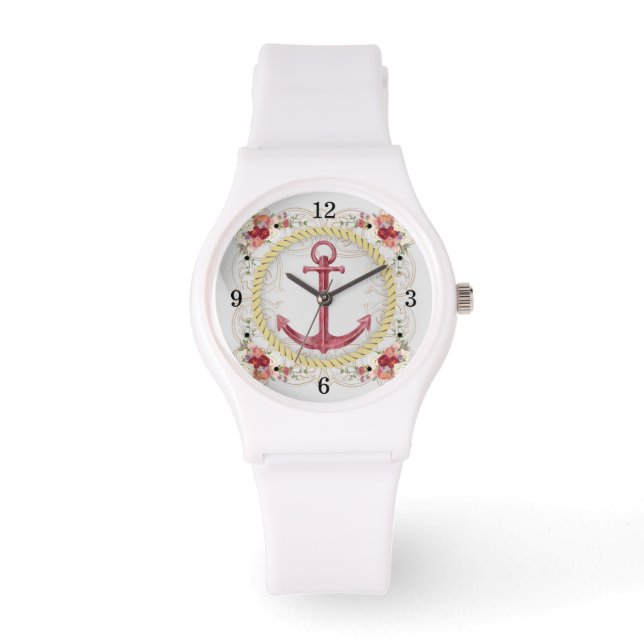 Nautical Anchor & Floral Roseate Sporty Watch (Front)