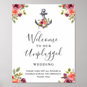 Nautical Anchor Floral Unplugged Wedding Sign
