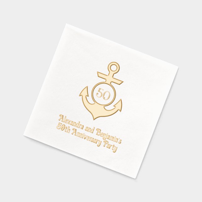 Nautical Anchor Frame #1 Anniversary Party Foil Napkins (Left)