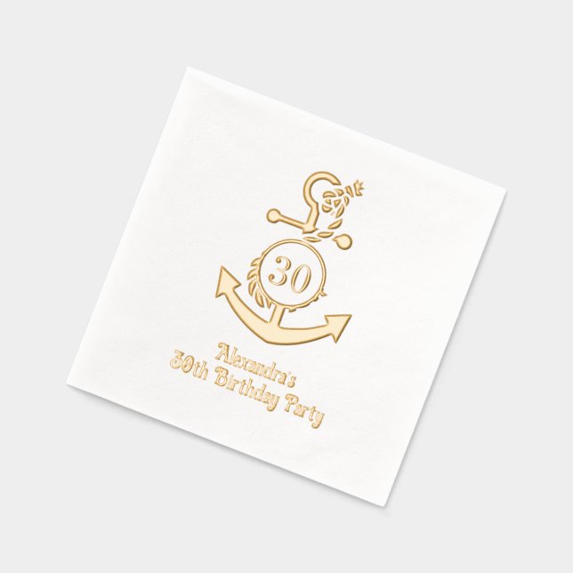 Nautical Anchor Frame #2 Birthday Party Foil Napkins (Left)