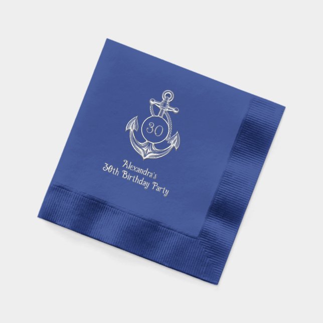 Nautical Anchor Frame #6 Birthday Party Foil Napkins (Left)