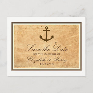 Nautical Anchor Framed Vintage Paper Save The Date Announcement Postcard