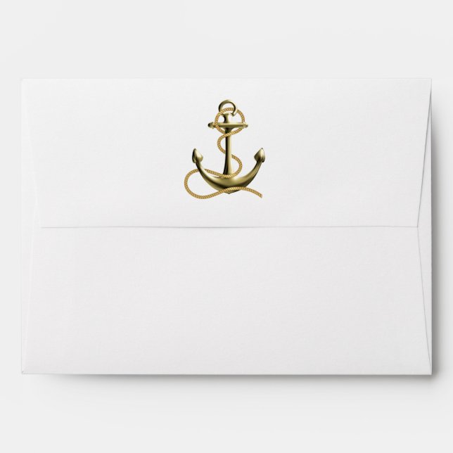 Nautical Anchor Gold Black Stripe Wedding Envelope (Back (Top Flap))