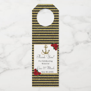 Nautical Anchor Gold Black Stripes Bottle Tag