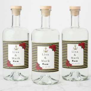 Nautical Anchor Gold Black Stripes Liquor Bottle Label