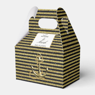 Nautical Anchor Gold Black Stripes Wedding Favour Box