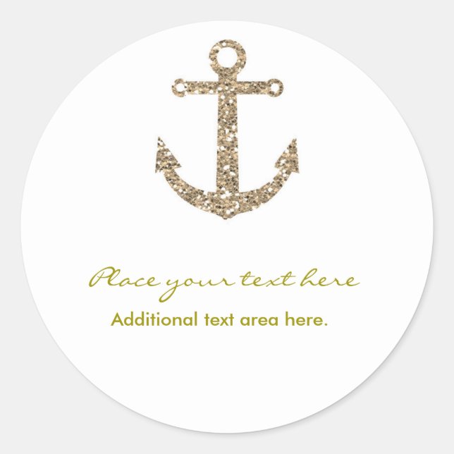 Nautical Anchor Gold Glitter Glam Party Sticker (Front)
