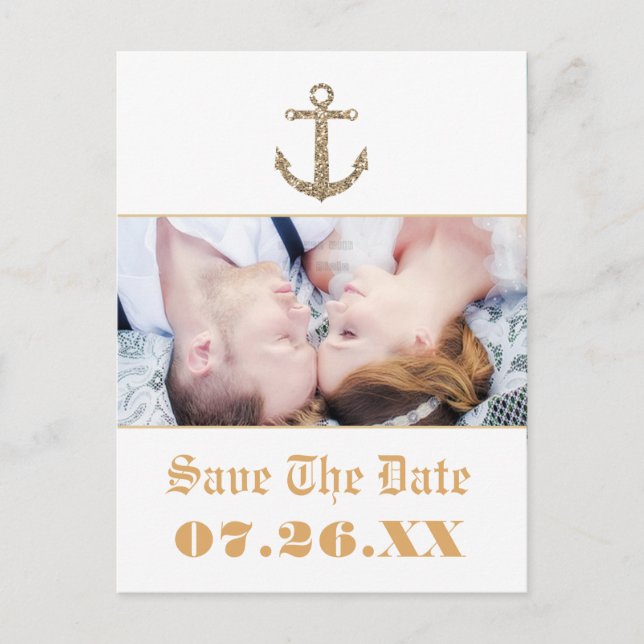 Nautical Anchor Gold Glitter Glam Photo Postcard (Front)