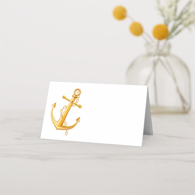 Nautical  Anchor Gold Wedding Beach Summer Elegant Place Card (Front)