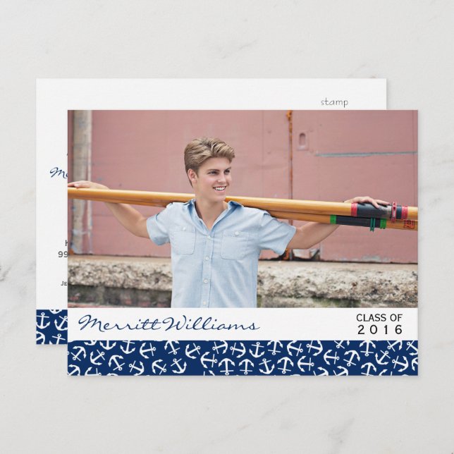 Nautical Anchor Graduation Class of 20XX Party Invitation Postcard (Front/Back)