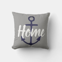 nautical ANCHOR + grey HOME type on red Cushion