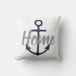 nautical ANCHOR + grey HOME type on red Cushion